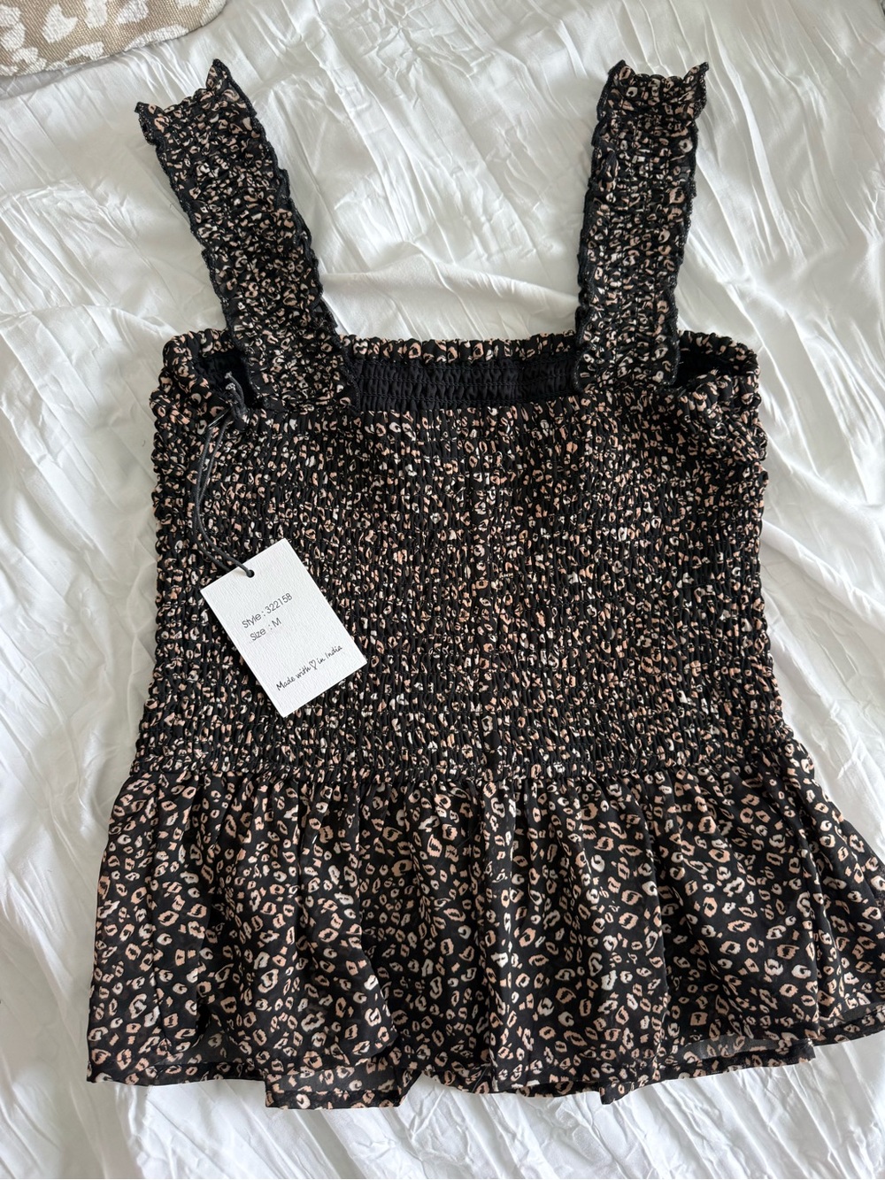 Japna Leopard Print Smocked Ruffle Tank Top NWT Medium - Picture 3 of 3